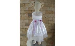 VESTIDO DE BATIZADO CONFECCIONADO EM SHANTUNG E ORGANZA CRISTAL E TRABALHADO COM RENDA GUIPIR